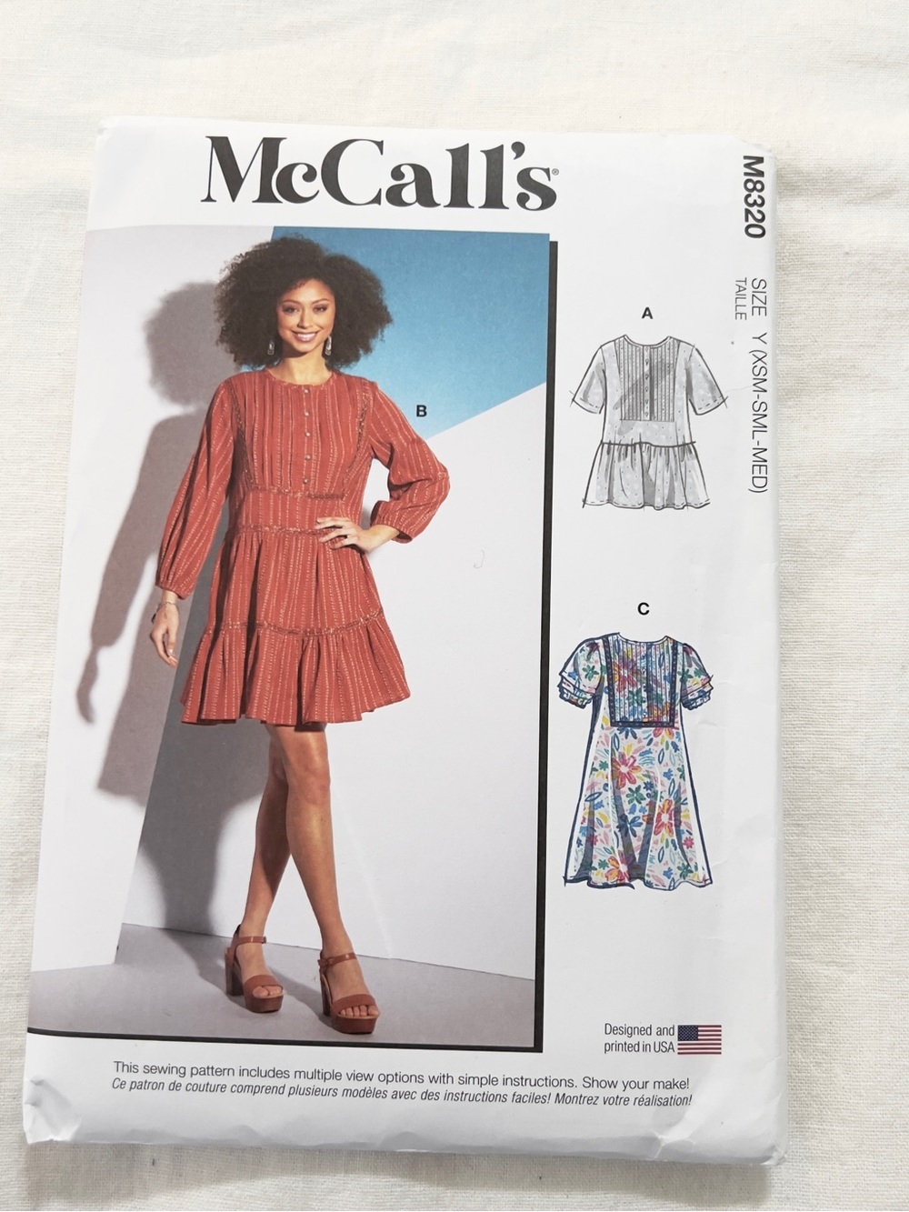 McCall’s M8320 Sewing Pattern Misses Tiered Dress & Tunic XS-M Sizes 4-14 Uncut